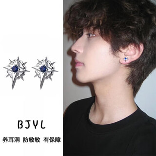 Bjyl star's same style earrings for men, handsome and versatile, high-end niche retro light luxury earrings as a birthday gift for boyfriend blue polaris earrings single
