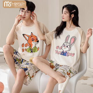 
Victoria's style 2025 new couple pajamas summer cotton short sleeves one man and one woman cartoon cute summer comfortable home clothing set GEY-687 (main photo of couple) M female + male L