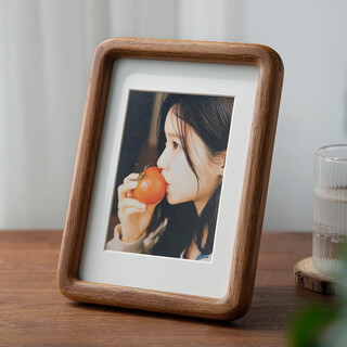Shijichu black walnut solid wood photo frame table 8-inch wooden high-end rounded teak glass frame