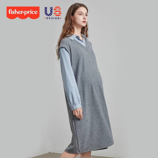 Fisher-price maternity dress 2025 new spring and autumn maternity shirt top fake two-piece suit large size autumn clothing light gray maternity skirt l 120-145 jin jin equals 0.5 kg suitable to wear