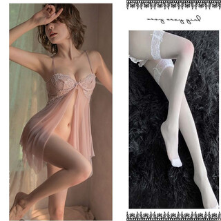Baofei 2025 new large-scale uniform shirt qqny sexy lingerie tempting sexy small breast pajamas light pink (wire support push-up nightgown + thong + white stockings m size (95-110jin jin is equal to 0.5 kg