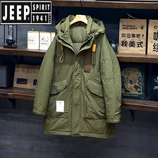 Jeep spirit american trendy brand parka cotton jacket men's winter workwear jacket men's mid-length hooded military coat green preferred goods m recommended 90-110jin jin equals 0.5 kg