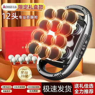 Chigo 22-head full-body fascia gun lumbar multi-functional shoulder and neck household fully automatic massager, standard 12-head gray