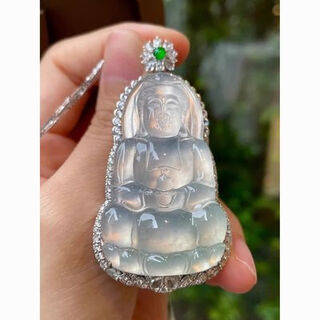 Floating flower jade guanyin bodhisattva pendant men's jade pendant high ice type natural jade a-grade jewelry high ice type ice transparent guanyin jade pendant myanmar genuine white ice bodhisattva necklace men's and women's gift
