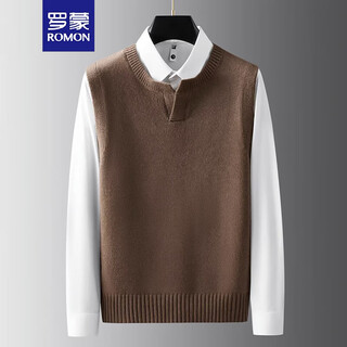 Romon sweater vest men's spring and autumn solid color v-neck light business casual all-match sleeveless outer warm sweater vest coffee 2xl 150-164jin jin equals 0.5 kg