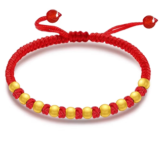 Bzk gold 9999 bracelet for women's birth year red rope braided pure gold beads pure gold transfer loose beads birthday gift perfect small gold beads - red bracelet 2.21g