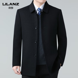 Lilan 2025 new double-sided cashmere jacket medium men's business casual lapel woolen coat dad wear black m 170 size (recommended 105-125 jin jin equals 0.5 kg)