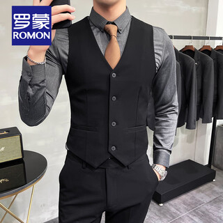 Romon slim suit vest suit male wedding groomsmen group dress business casual large size work wear vest top black single vest m