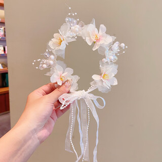 Enrmiiv super fairy garland headband girl princess headdress sweet streamer braided hair headband forest style flower girl flower luminous headband 2# super fairy flower streamer headband - white
