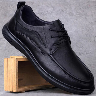 Spring and autumn men's shoes business casual leather shoes soft sole breathable lace up low top genuine leather soft sole soft surface driving shoes men black black 39 (245mm)