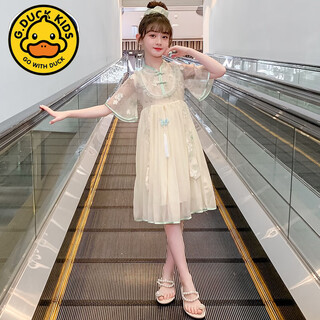 G.duck girls hanfu dress 2025 new summer children's western style national style princess dress big children's summer girl dress white 150 cm (150cm)