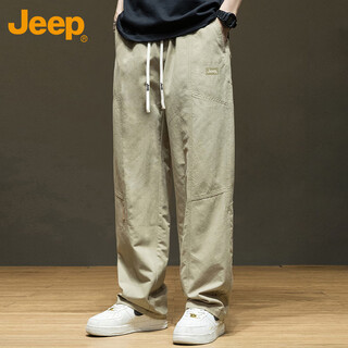 Jeep casual pants men's autumn and winter pure cotton trendy loose straight pants men's versatile sports men's pants khaki 2xl
