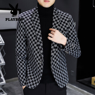 Playboy (playboy) plaid blazer men's 2025 spring and autumn new fashion slim small suit trendy brand handsome single jacket black l (110-125jin jin equals 0.5kg)