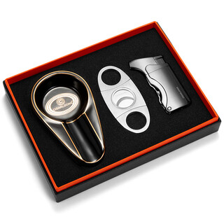 Cigarloong cigar tool set stainless steel cigar cutter windproof lighter ashtray three-piece portable set gift box