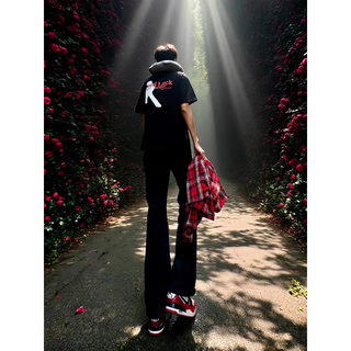 Poum Американский модный бренд расклешенных джинсов с ятаганом для мужчин на осень и зиму, облегающие уличные красивые прямые брюки черного цвета, стандартный размер l 105-120jin jin равен 0,5 кг