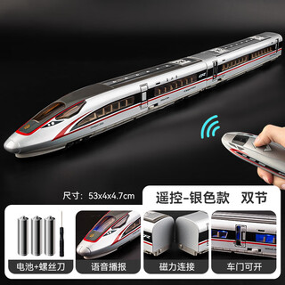 玩童日记高铁玩具电动火车遥控复兴号合金仿真动车模型带轨道玩具车男孩 【遥控款】复兴号双节【银色】 套餐三-半圆椭圆轨