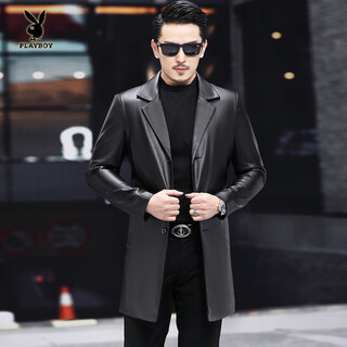 Playboy (playboy) 2025 new style genuine leather jacket men's leather jacket suit mid-length suit handsome youth windbreaker jacket black m / 100 115jin jin equals 0.5 kg