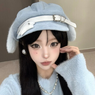 Changyin 2025 new puppy ear hat subculture beret cute personality otaku culture y2k hot girl winter hat rabbit ear blue