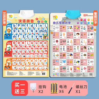 奇优宝有声早教挂图宝宝识字墙贴学拼音声母韵母字母表语音儿童玩具 【2张】汉语拼音+看图识字【赠配