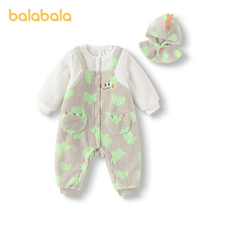 Bala bala one baby onesie 2025 new winter baby crawling suit imitation lamb wool shape cute green dinosaur 00344 59cm