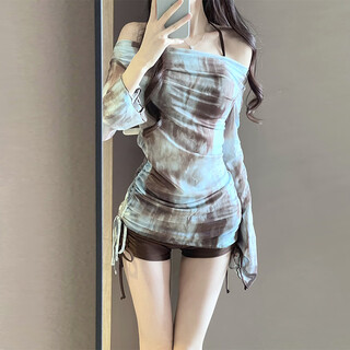 Lugeli bikini women's swimsuit new seaside hot spring swimsuit sexy retro long-sleeved blouse split vacation swimsuit brown bikini recommended 80-120jin jin equals 0.5 kg