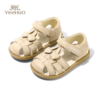 Yeehoo children's shoes girls sandals 2025 new summer girls baotou princess shoes baby indoor soft sole leather sandals apricot. 26