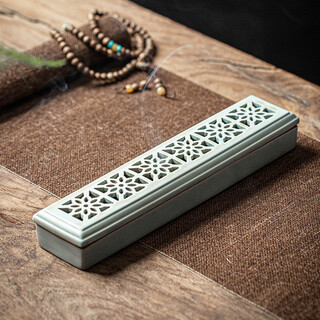 Miaopule high-end sleeping incense burner ceramic sleeping incense burner ceramic incense box sandalwood agarwood furnace hollow line incense burner antique buddha indoor home light blue