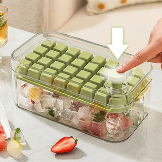 Press ice cube mold ice tray ice box with lid food grade frozen ice cube model refrigerator ice cube artifact green ice tray set 32 compartments