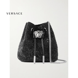 Versace (versace) ss25 light luxury women's crystal decorated faux fur satin bucket bag black one size