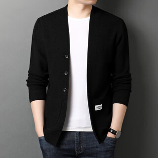 Lilang autumn v-neck wool cardigan sweater men's thin casual jacket korean style trendy top sweater men tl-k1610 black xl 175 size recommended 140-160 jin jin equals 0.5 kg