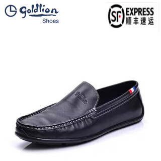 Goldlion men's shoes spring and autumn business casual leather shoes genuine leather peaches soft surface soft sole breathable loafers single shoes black 42