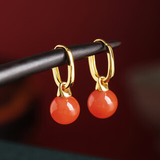 Little silversmith nanhong agate fuman earrings s925 silver earrings for women red chinese retro earrings jewelry birthday gifts