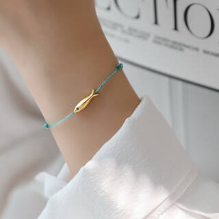 Quamer method plated 18k gold koi fish bracelet holiday style new niche ins style gift koi green rope (bracelet)