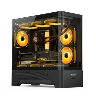 Huntkey gx760s pro super fortress sea view chassis curved glass computer console game chassis (supports m-atx motherboard/top 360 water cooling) chassis black + argb fans*9 (four positive and five reverse)