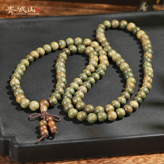Qingcheng mountain natural green sandalwood bracelet 108 five elements men's retro meditation meditation rosary beads multi-use necklace for gifts