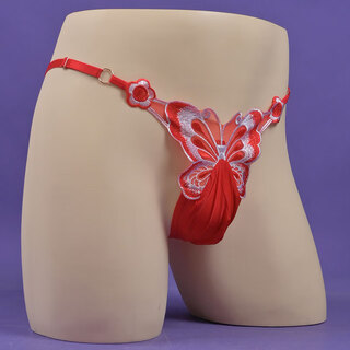Japanese sexy thong men's jj set with butterfly pattern one piece lace underwear low waist large size pouch red plus size 150-200jin jin is equal to 0.5kg egg-packed