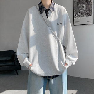 Idea model fake two-piece sweatshirt for men and women in spring and autumn large size polo shirt with bottoming shirt trendy stitching shirt collar long-sleeved jacket wy10109 upgraded version high quality white xl 130-145jin jin is equal to 0.5 kg