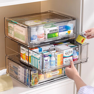 Zhifan japanese drawer-type medicine storage box home medicine medicine box home desktop large large capacity transparent box transparent-extra large 3 pieces