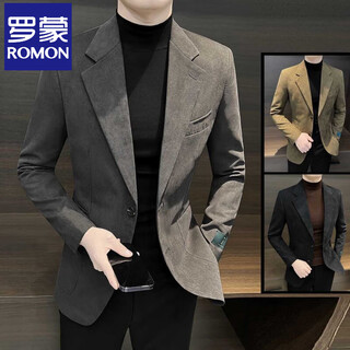 Luo meng autumn and winter high-end handsome single suit jacket men's trendy casual suit korean version slim buckskin velvet suit jacket brown l