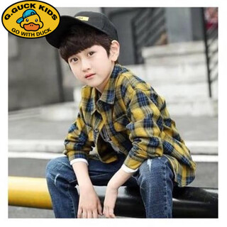 G.duck boys autumn plaid long-sleeved shirt 2024 new 16-year-old middle-aged and older children's shirts children's tops spring and autumn coats trendy yellow plaid shirt 160 number (suitable for height 150cm)