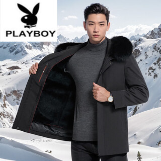 Playboy (playboy) fur coat new mink velvet parka men's winter mid-length genuine mink fur lining mink coat black fox fur collar + sable lining year-end stock xl recommended 140-155 jin jin equals about 0.5 kg