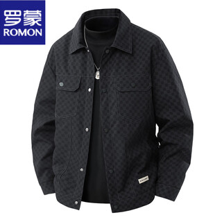 Romon checkerboard men's jacket 2025 spring and autumn new american fashion brand loose casual lapel jacket men's black xl