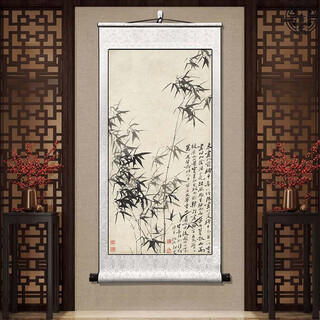 Book and dance hall zheng banqiao bamboo hanging painting celebrity calligraphy calligraphy and painting ink chinese painting bamboo newspaper peaceful living room bedroom landscape decorative painting ink bamboo - zheng banqiao - vertical style - silver white style overall size width 50cm height 100cm (hook included)