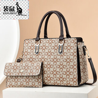 袋鼠品牌真皮女士手提包女包大容量质感2025七夕时尚单肩斜跨包女 卡其