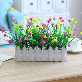 Plastic fake flowers, silk flowers, dried bouquets, simulated floral sets, living room home decorations, fence decorations, 30 cm fence, gypsophila milanese flowers, yellow, red and blue