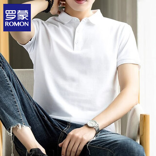 Romon short-sleeved t-shirt men's business polo shirt men's summer casual short-sleeved men's tops jacket men white xl