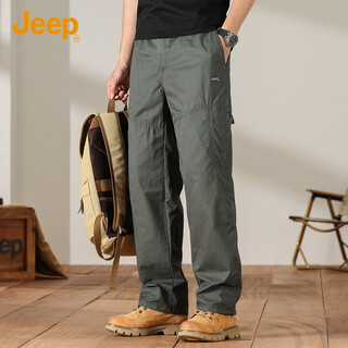 Jeep spring and autumn men's straight sports casual pants outdoor daily overalls military green xl