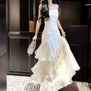 Ono seven days niche light luxury pure desire sling dress 2025 summer new arrival fishtail birthday dress fairy holiday beach long dress apricot recommended 160cm or above l recommended 100-110 jin jin equals 0.5 kg