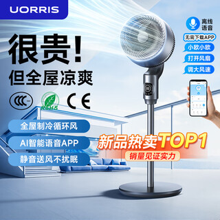 Uorris (germany orris) 2025 air circulation fan intelligent voice large air volume shaking head electric fan household floor fan silent bedroom ultra-quiet first-level energy efficiency negative ion space gray whole house refrigeration circulating air丨smart voice app less than 1 kilowatt hour of electricity a day丨silent air supply does not disturb sleep
