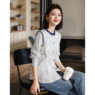 Demana casual multi-gold outfit spring japanese cloud-like cotton retro striped shirt contrasting shirt women's top